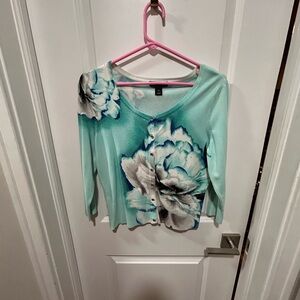White House Black Market Teal Floral Cardigan